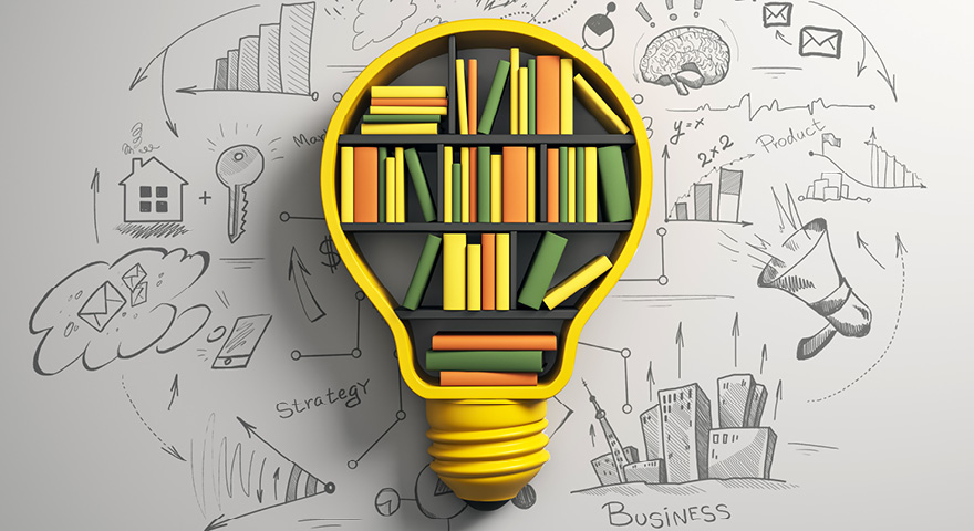 Glühbirne mit Bücher